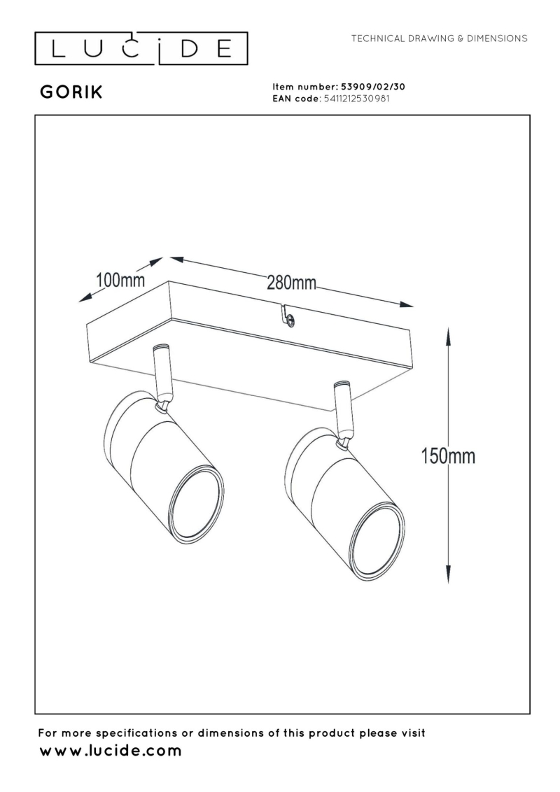 Lucide GORIK - Ceiling spotlight - 2xGU10 - Black